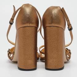 Bottega Veneta Metallic Bronze Intrecciato Leather Block Heel Sandals Size 39