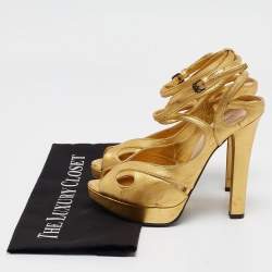 Bottega Veneta Gold Leather Ankle Strap Platform Sandals Size 38