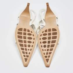 مملوكة مسبقًا Bottega Veneta White Crackle Leather The Point Slingback Sandals Size 40.5