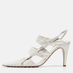 مملوكة مسبقًا Bottega Veneta White Crackle Leather The Point Slingback Sandals Size 40.5