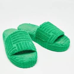 Pre Owned Bottega Veneta Green Cotton Fabric Resort Sponge Slides Size 40