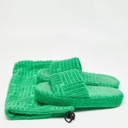 Pre Owned Bottega Veneta Green Cotton Fabric Resort Sponge Slides Size 40