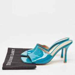 Pre Owned صندل سلايد بوتيغا فينيتا جلد تركواز أزرق لامع مقدمة مربعة مقاس 39.5