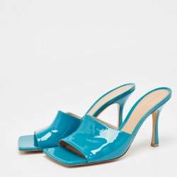 Pre Owned صندل سلايد بوتيغا فينيتا جلد تركواز أزرق لامع مقدمة مربعة مقاس 39.5