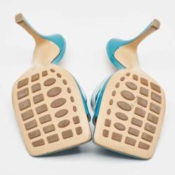 Pre Owned صندل سلايد بوتيغا فينيتا جلد تركواز أزرق لامع مقدمة مربعة مقاس 39.5