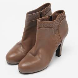 Bottega Veneta Brown Leather Intrecciato Platform Ankle Boots Size 39