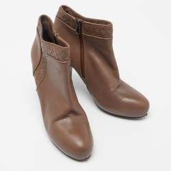 Bottega Veneta Brown Leather Intrecciato Platform Ankle Boots Size 39