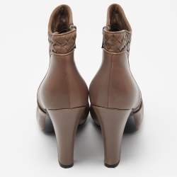Bottega Veneta Brown Leather Intrecciato Platform Ankle Boots Size 39