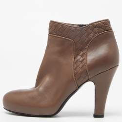 Bottega Veneta Brown Leather Intrecciato Platform Ankle Boots Size 39