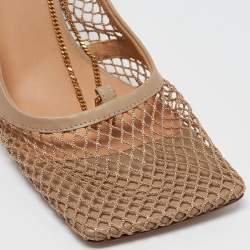 Bottega Veneta Beige Mesh and Leather Stretch Slingback Pumps Size 41