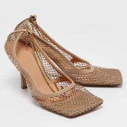 Bottega Veneta Beige Mesh and Leather Stretch Slingback Pumps Size 41