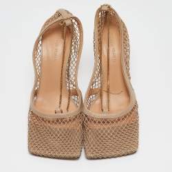 Bottega Veneta Beige Mesh and Leather Stretch Slingback Pumps Size 41
