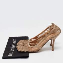 Bottega Veneta Beige Mesh and Leather Stretch Slingback Pumps Size 41