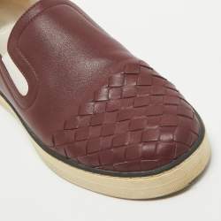 Bottega Veneta Burgundy Intrecciato Leather Slip On Sneakers Size 37