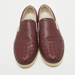 Bottega Veneta Burgundy Intrecciato Leather Slip On Sneakers Size 37