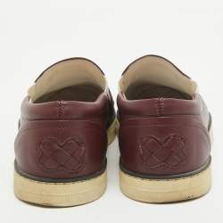 Bottega Veneta Burgundy Intrecciato Leather Slip On Sneakers Size 37