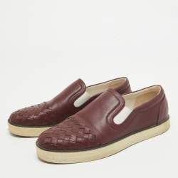 Bottega Veneta Burgundy Intrecciato Leather Slip On Sneakers Size 37