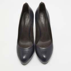 Bottega Veneta Navy Blue Leather Round Toe Pumps Size 39.5