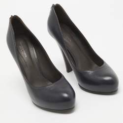 Bottega Veneta Navy Blue Leather Round Toe Pumps Size 39.5