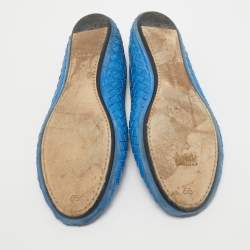 Pre Owned Bottega Veneta Blue Intrecciato Leather Smoking Slippers Size 41