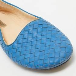 Pre Owned Bottega Veneta Blue Intrecciato Leather Smoking Slippers Size 41