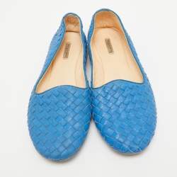 Pre Owned Bottega Veneta Blue Intrecciato Leather Smoking Slippers Size 41