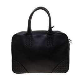Pre Owned Bottega Veneta Black Intrecciato Leather Briefcase 