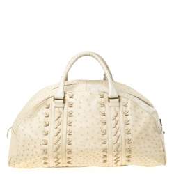 Pre Owned Bottega Veneta Beige/Cream Ostrich Leather Travel Bag