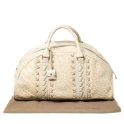 Pre Owned Bottega Veneta Beige/Cream Ostrich Leather Travel Bag