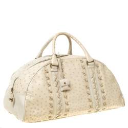 Pre Owned Bottega Veneta Beige/Cream Ostrich Leather Travel Bag