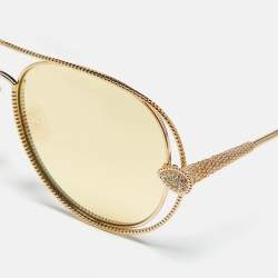 Pre Owned Boucheron Gold Mirrored BC0030S Crystals Aviator Sunglasses