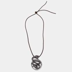 Boucheron Trouble Brown Snake Silver Pendant Cord Necklace
