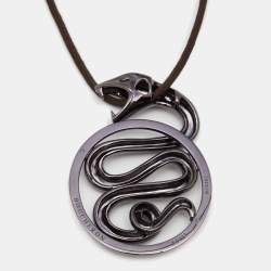 Boucheron Trouble Brown Snake Silver Pendant Cord Necklace