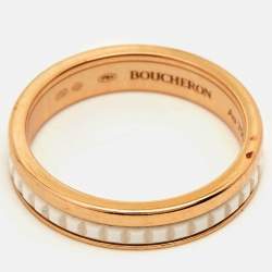 Pre Owned Boucheron Quatre White Edition Ceramic 18k Rose Gold Ring Size 50