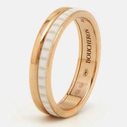 Pre Owned Boucheron Quatre White Edition Ceramic 18k Rose Gold Ring Size 50