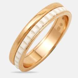 Pre Owned Boucheron Quatre White Edition Ceramic 18k Rose Gold Ring Size 50