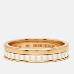 Pre Owned Boucheron Quatre White Edition Ceramic 18k Rose Gold Ring Size 50