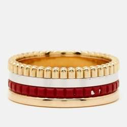 Boucheron Quatre Red Edition Ceramic 18k Three Tone Gold Ring Size 50