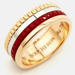 Boucheron Quatre Red Edition Ceramic 18k Three Tone Gold Ring Size 50