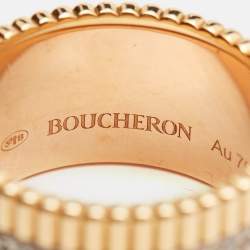 Pre Owned Boucheron Quatre Classique Diamonds PVD 18k Three Tone Gold Ring Size 57