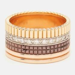 Pre Owned Boucheron Quatre Classique Diamonds PVD 18k Three Tone Gold Ring Size 57
