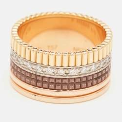 Pre Owned Boucheron Quatre Classique Diamonds PVD 18k Three Tone Gold Ring Size 57