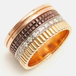 Pre Owned Boucheron Quatre Classique Diamonds PVD 18k Three Tone Gold Ring Size 57