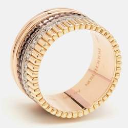 Pre Owned Boucheron Quatre Classique Diamonds PVD 18k Three Tone Gold Ring Size 57