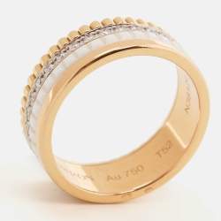 Boucheron Quatre Classique White Edition Diamonds Ceramic 18k Three Tone Gold Ring Size 52