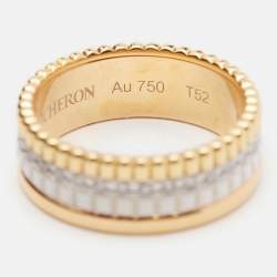 Boucheron Quatre Classique White Edition Diamonds Ceramic 18k Three Tone Gold Ring Size 52