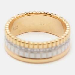 Boucheron Quatre Classique White Edition Diamonds Ceramic 18k Three Tone Gold Ring Size 52