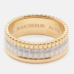 Boucheron Quatre Classique White Edition Diamonds Ceramic 18k Three Tone Gold Ring Size 52