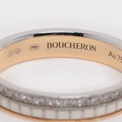 Boucheron Quatre White Edition Diamond Ceramic 18k White/Yellow Gold Wedding Band 56