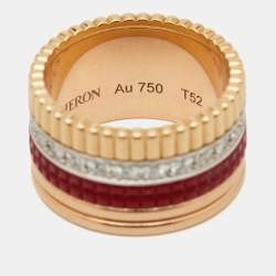 Pre Owned خاتم بوشيرون كوارت كلاسيك إصدار أحمر سيراميك ألماس ذهب ثلاثي اللون عيار 18 مقاس 52